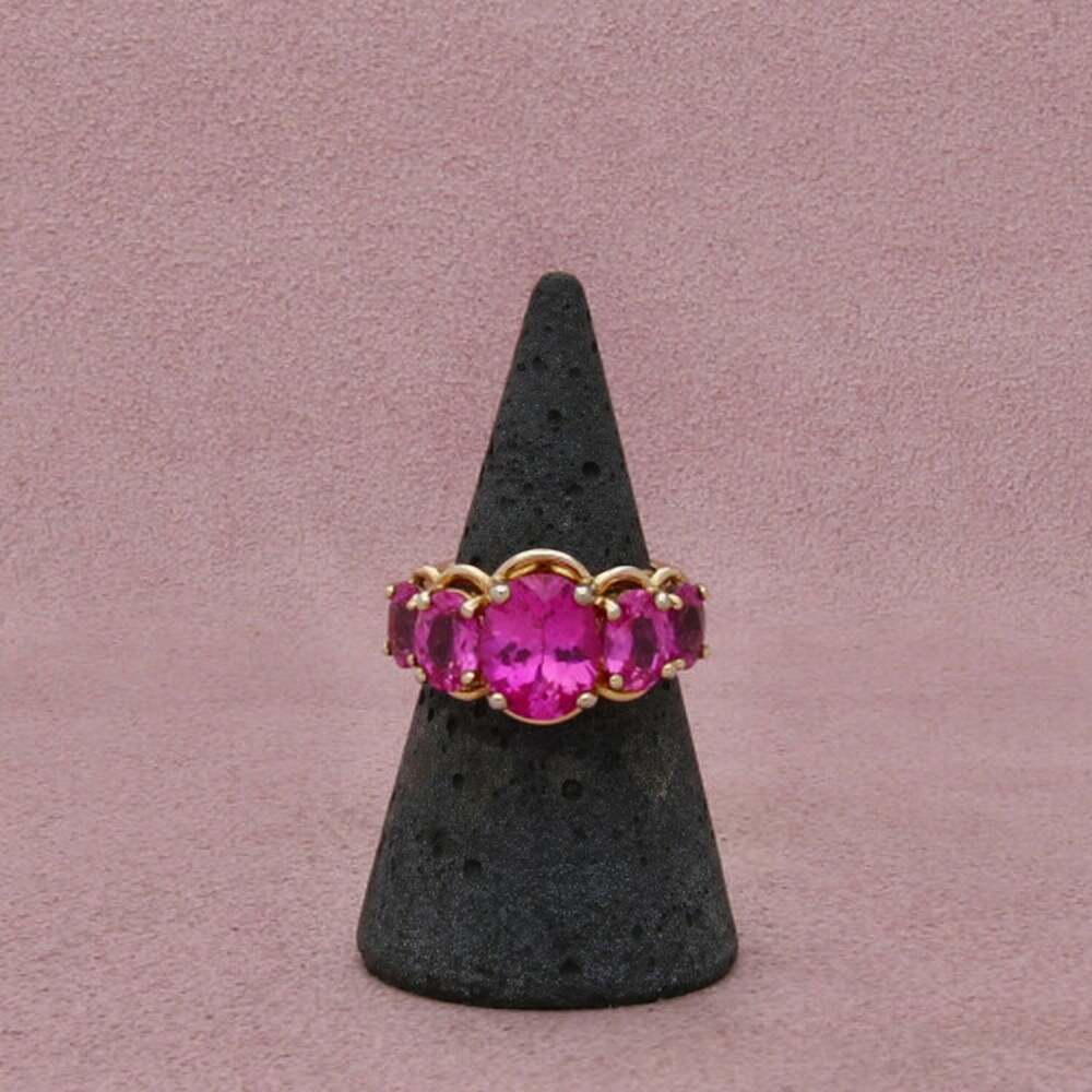 Ross Simons Sterling Silver Gold Plate Pink Sapphire Graduated Oval-Cut Ring 6